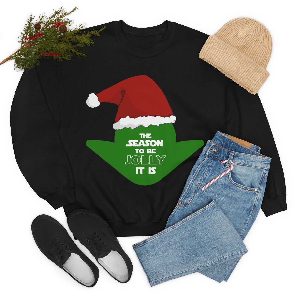The Season to be Jolly It Is Holiday Alien Theme Sweatshirt Available in Grey and Black Sizes S-3XL