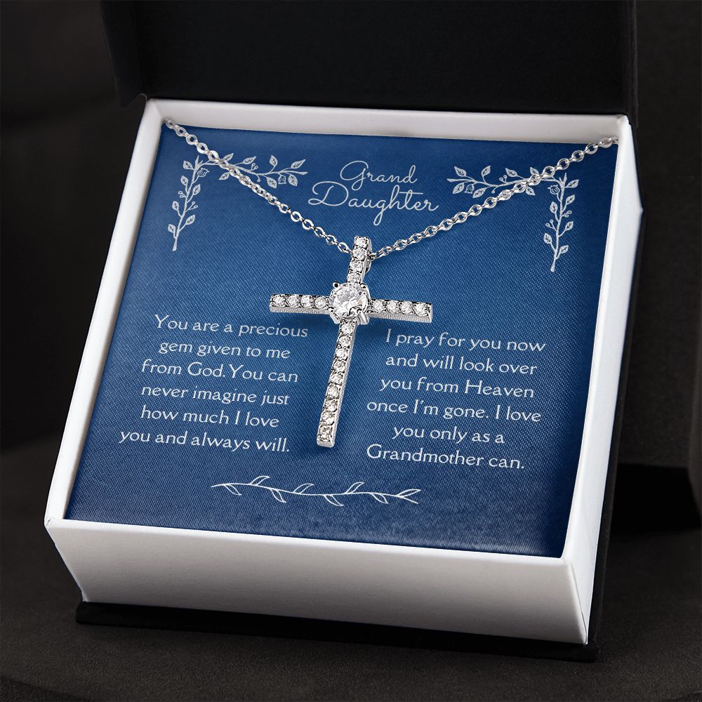 Grand Daughter Blessing From God CZ Cross Necklace 14k White Gold Dipped