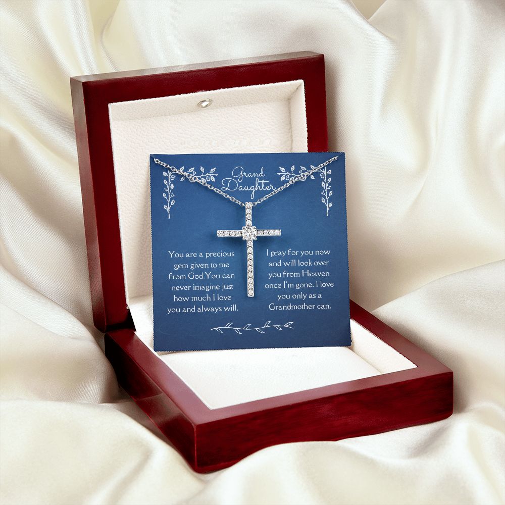 Grand Daughter Blessing From God CZ Cross Necklace 14k White Gold Dipped