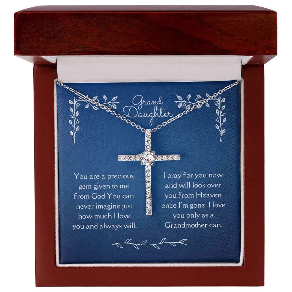 Grand Daughter Blessing From God CZ Cross Necklace 14k White Gold Dipped