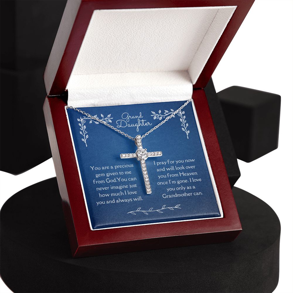 Grand Daughter Blessing From God CZ Cross Necklace 14k White Gold Dipped