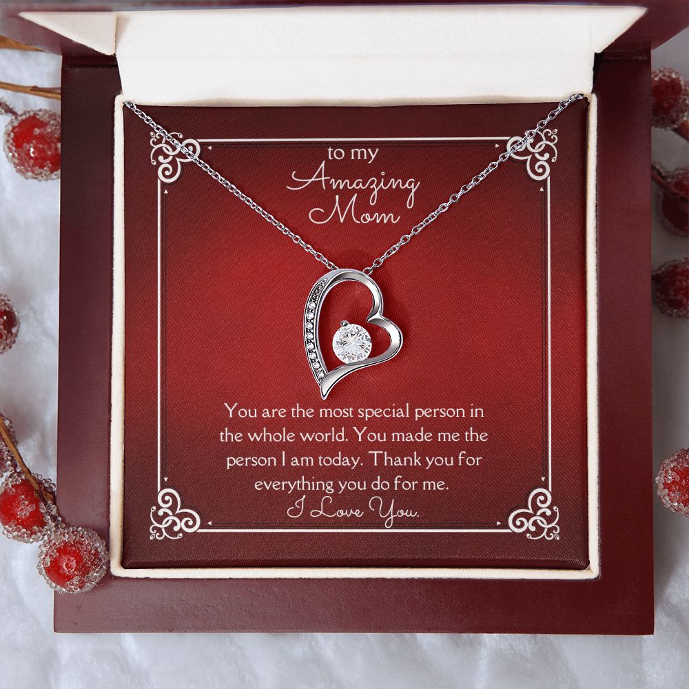 Amazing Mom Forever Love Necklace 14 White Gold or 18k Yellow Gold Finishes, red card