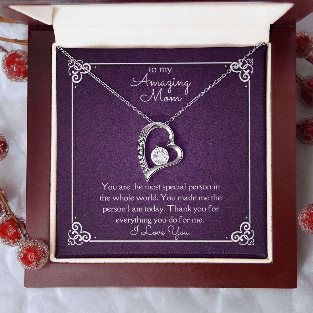 Amazing Mom Forever Love Necklace 14k White Gold or 18k Yellow Gold Finishes, purple card