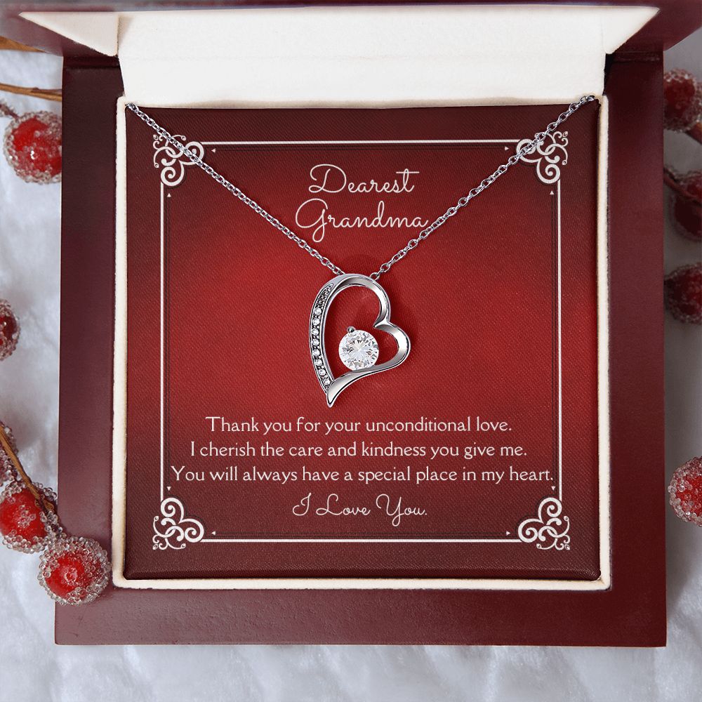Dearest Grandma Unconditional Love Necklace 14k White Gold or 18k Yellow Gold Finishes, red card