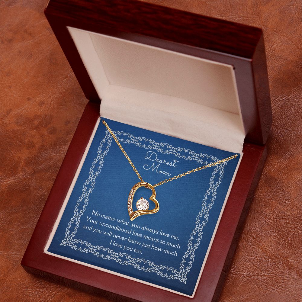 Dearest Mom Forever Love Necklace 14k White Gold or 18k Yellow Gold Finishes, blue card