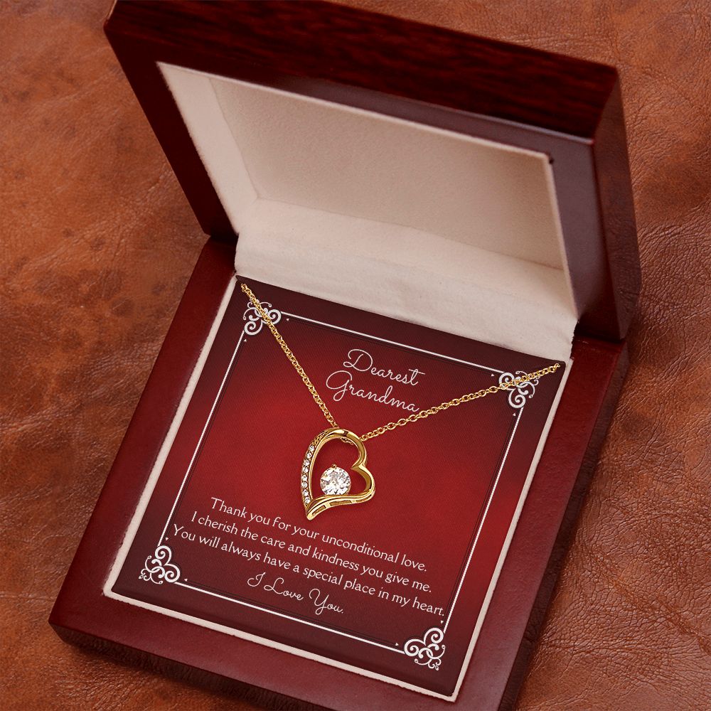 Dearest Grandma Unconditional Love Necklace 14k White Gold or 18k Yellow Gold Finishes, red card