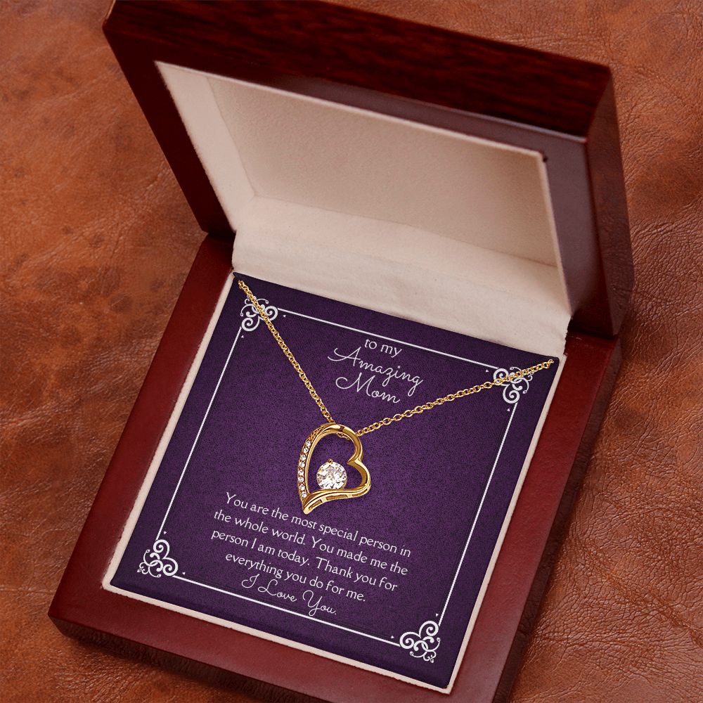 Amazing Mom Forever Love Necklace 14k White Gold or 18k Yellow Gold Finishes, purple card