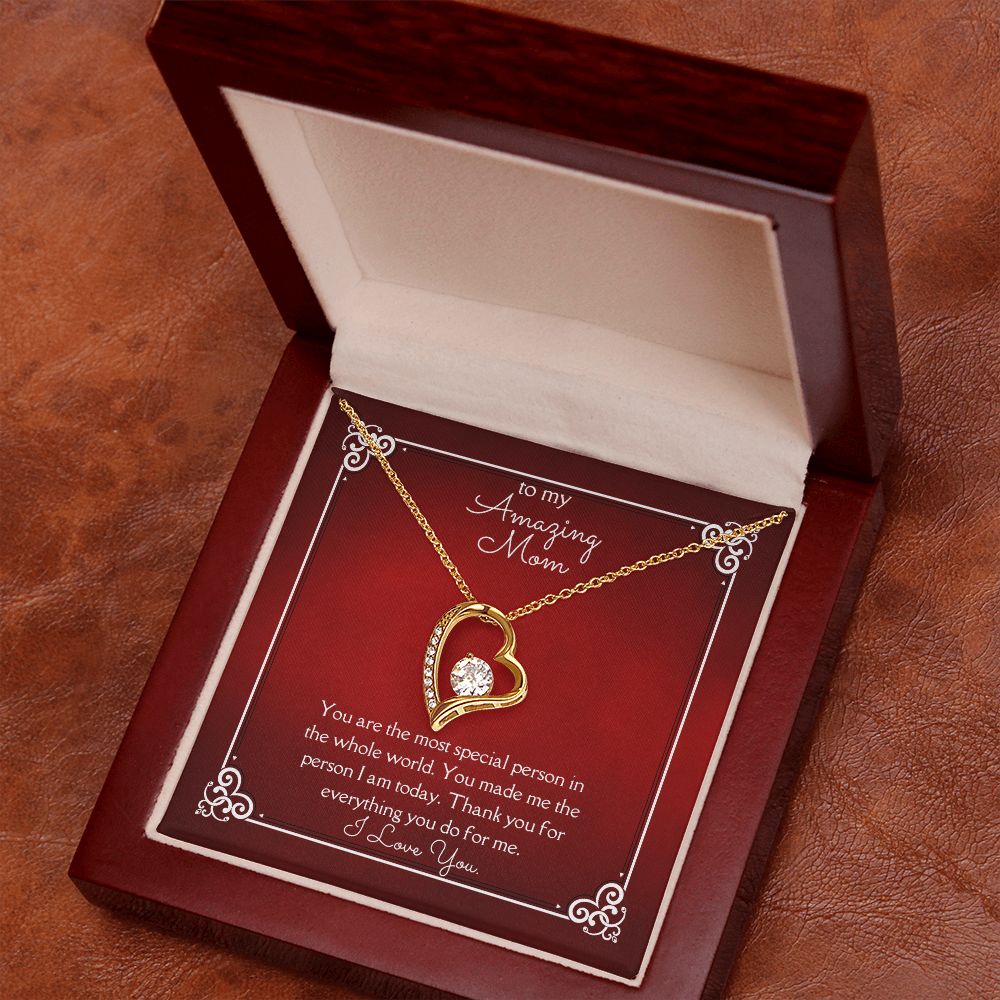 Amazing Mom Forever Love Necklace 14 White Gold or 18k Yellow Gold Finishes, red card