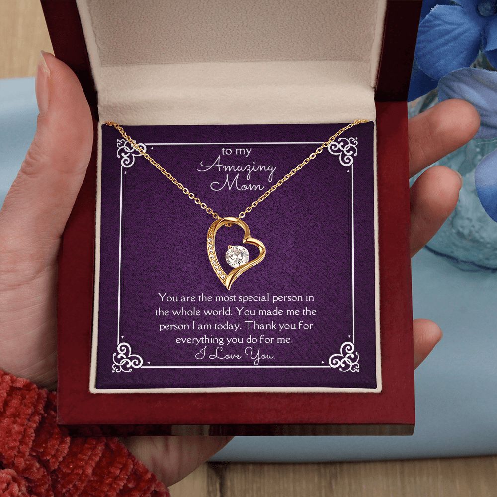 Amazing Mom Forever Love Necklace 14k White Gold or 18k Yellow Gold Finishes, purple card