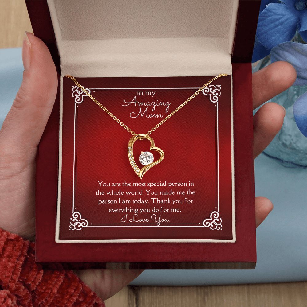 Amazing Mom Forever Love Necklace 14 White Gold or 18k Yellow Gold Finishes, red card