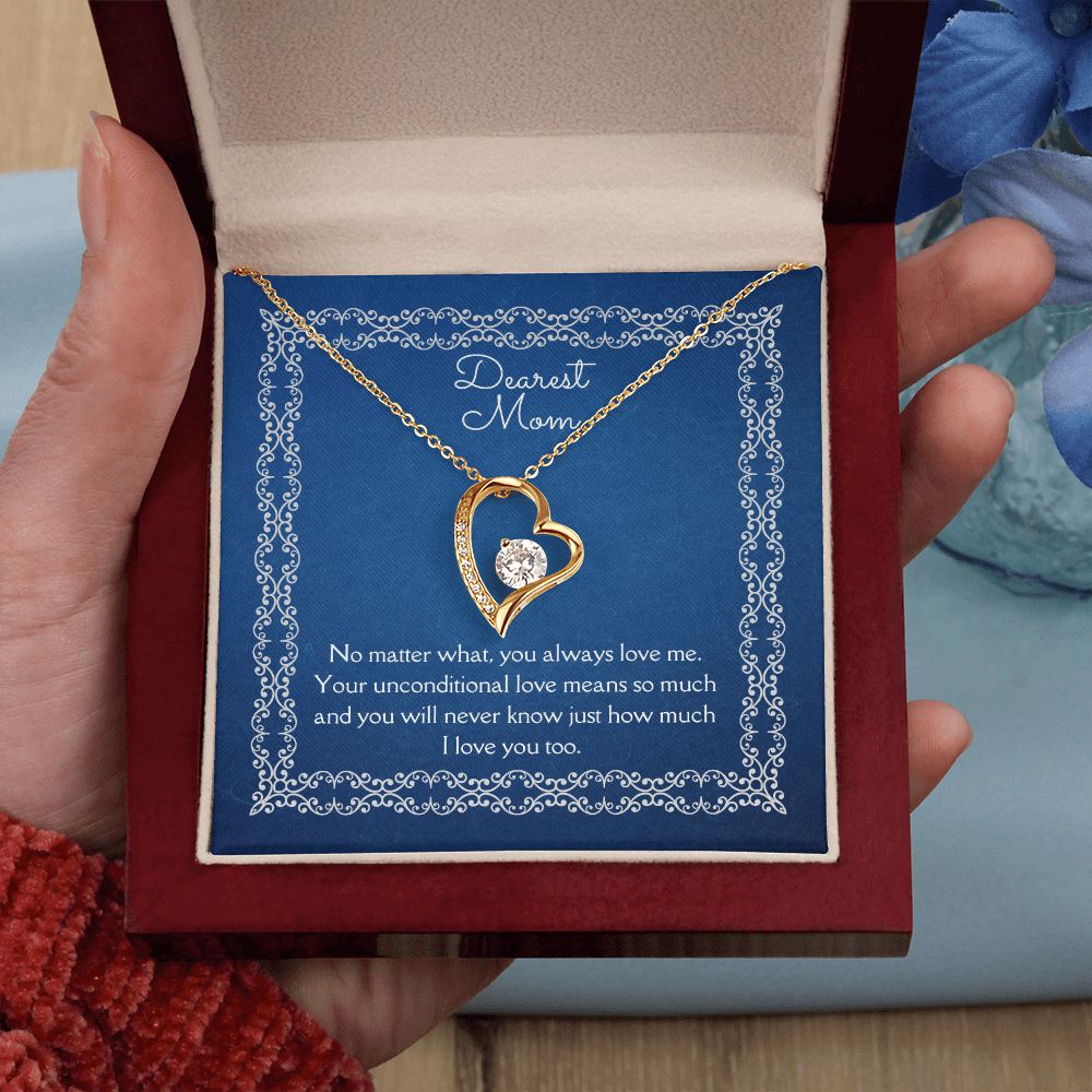 Dearest Mom Forever Love Necklace 14k White Gold or 18k Yellow Gold Finishes, blue card