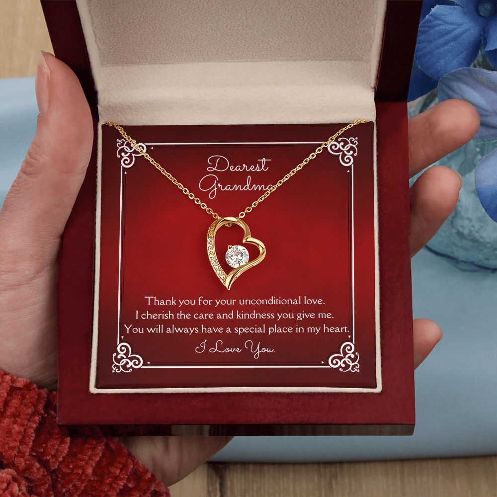 Dearest Grandma Unconditional Love Necklace 14k White Gold or 18k Yellow Gold Finishes, red card