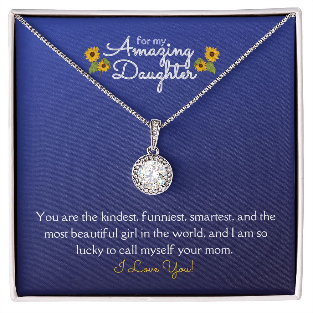Amazing Daughter Eternal Hope Necklace 14k White Gold Finish, blue sunflower