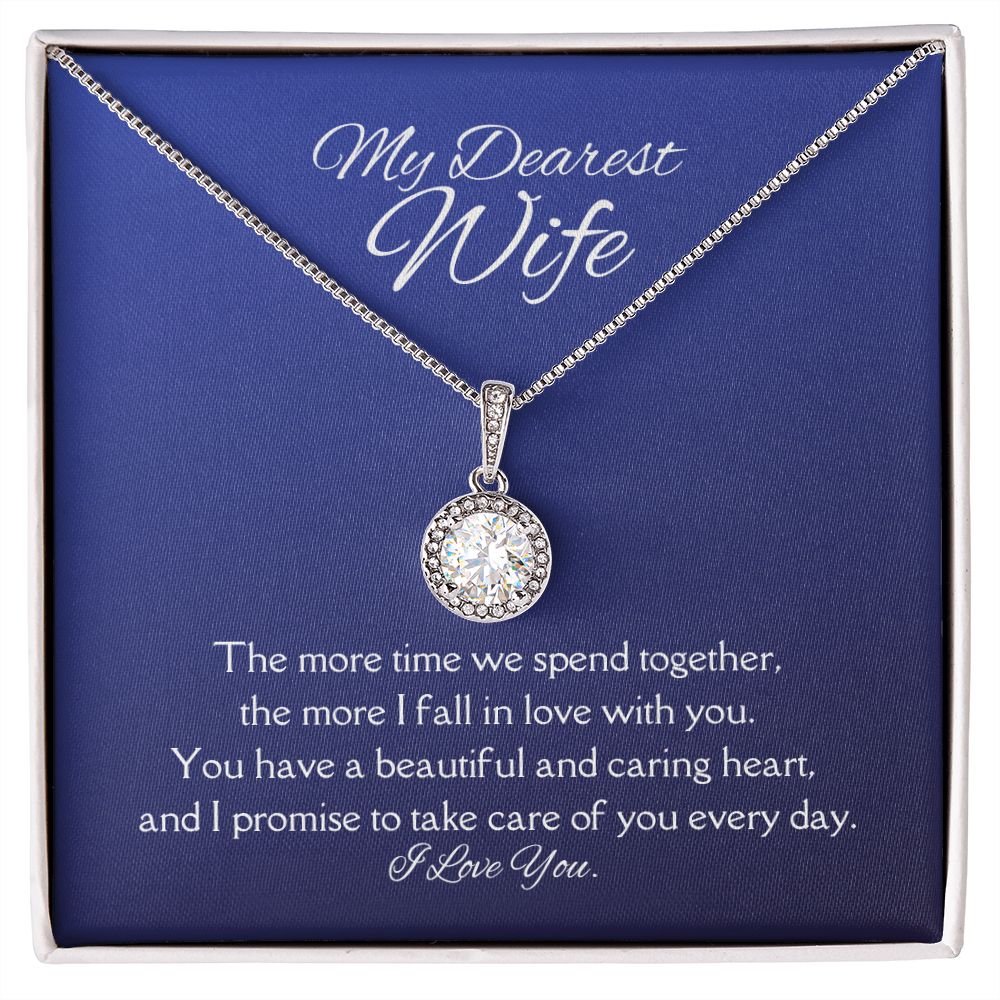 My Dearest Wife Eternal Hope Necklace 14k White Gold Finish, blue card