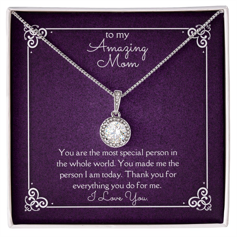 Amazing Mom Eternal Hope Necklace 14k White Gold Finish, purple card