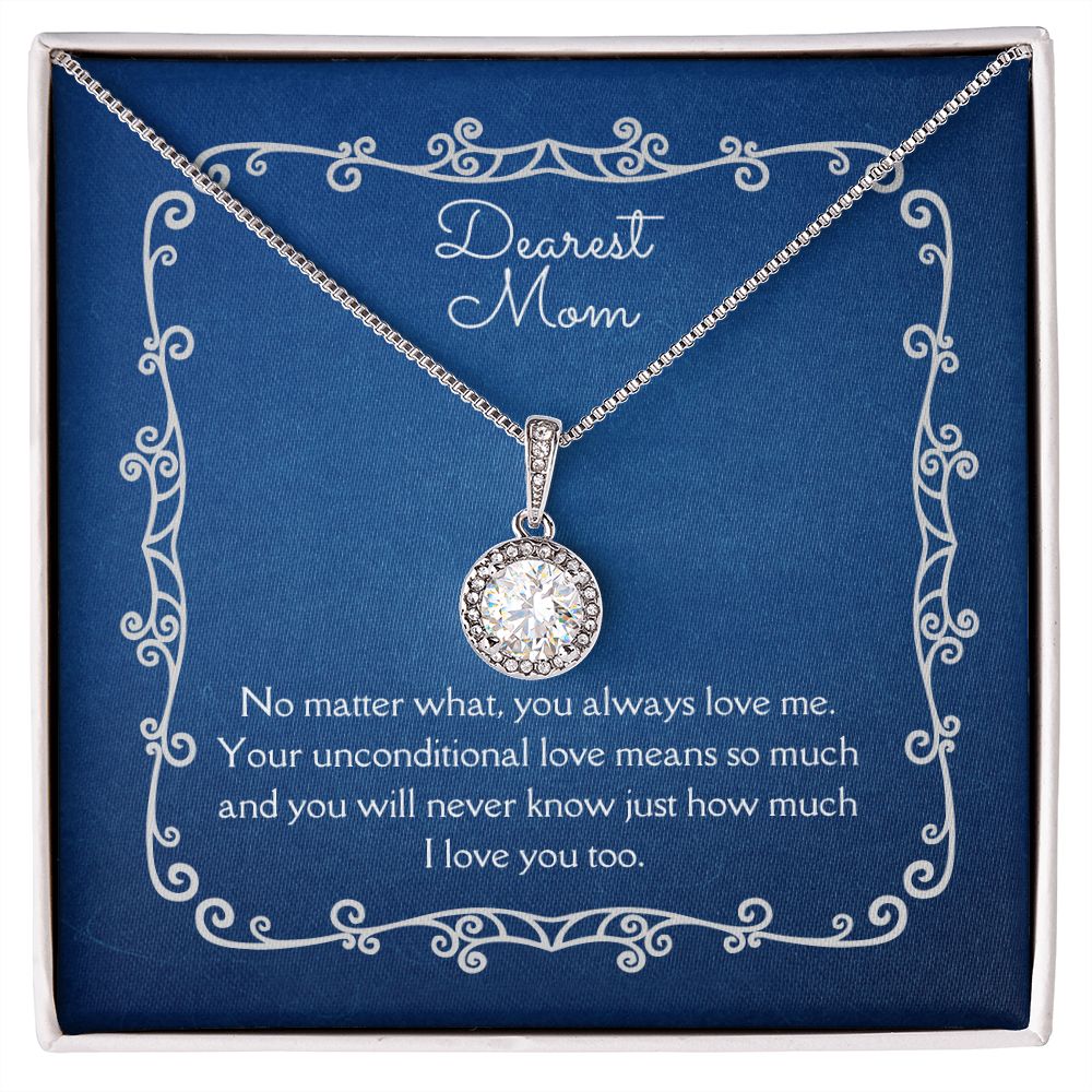 Dearest Mom Eternal Hope Necklace 14k White Gold Finish, blue card