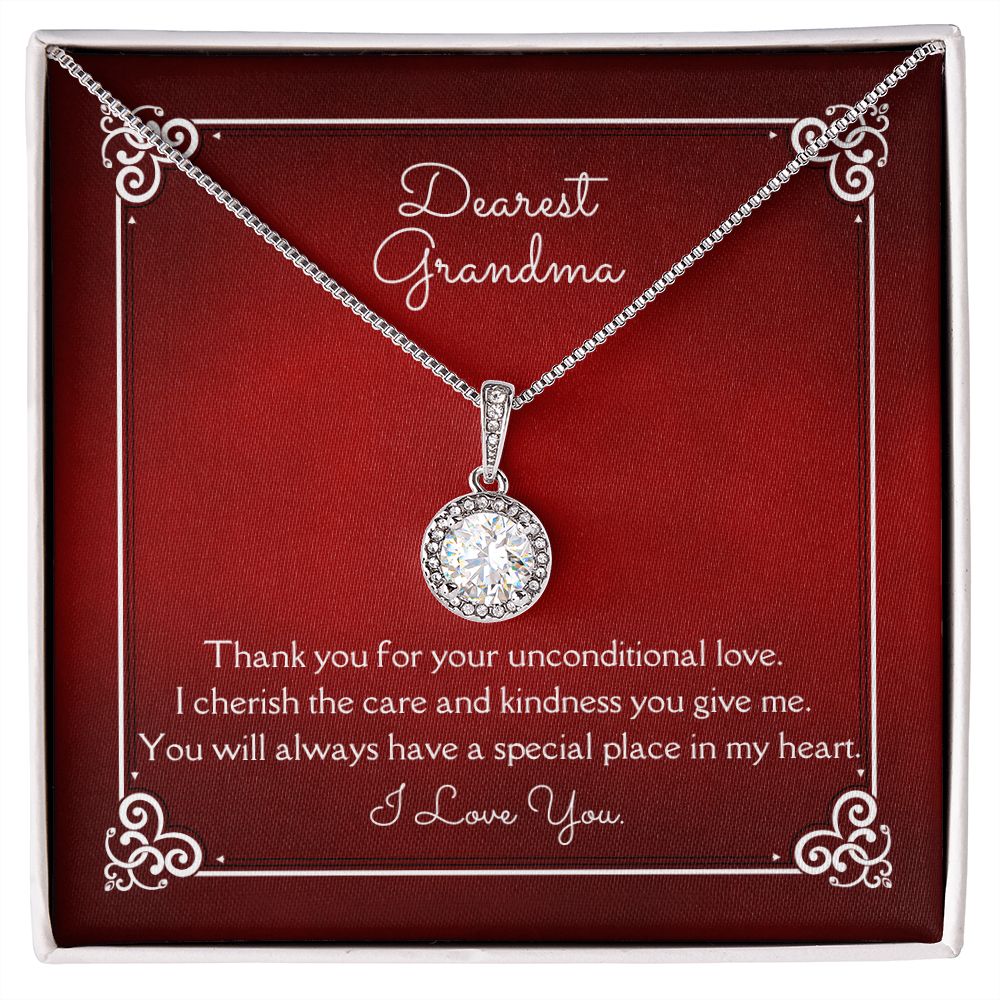 Dearest Grandma Unconditional Love Eternal Hope Necklace 14k White Gold Finish, red card