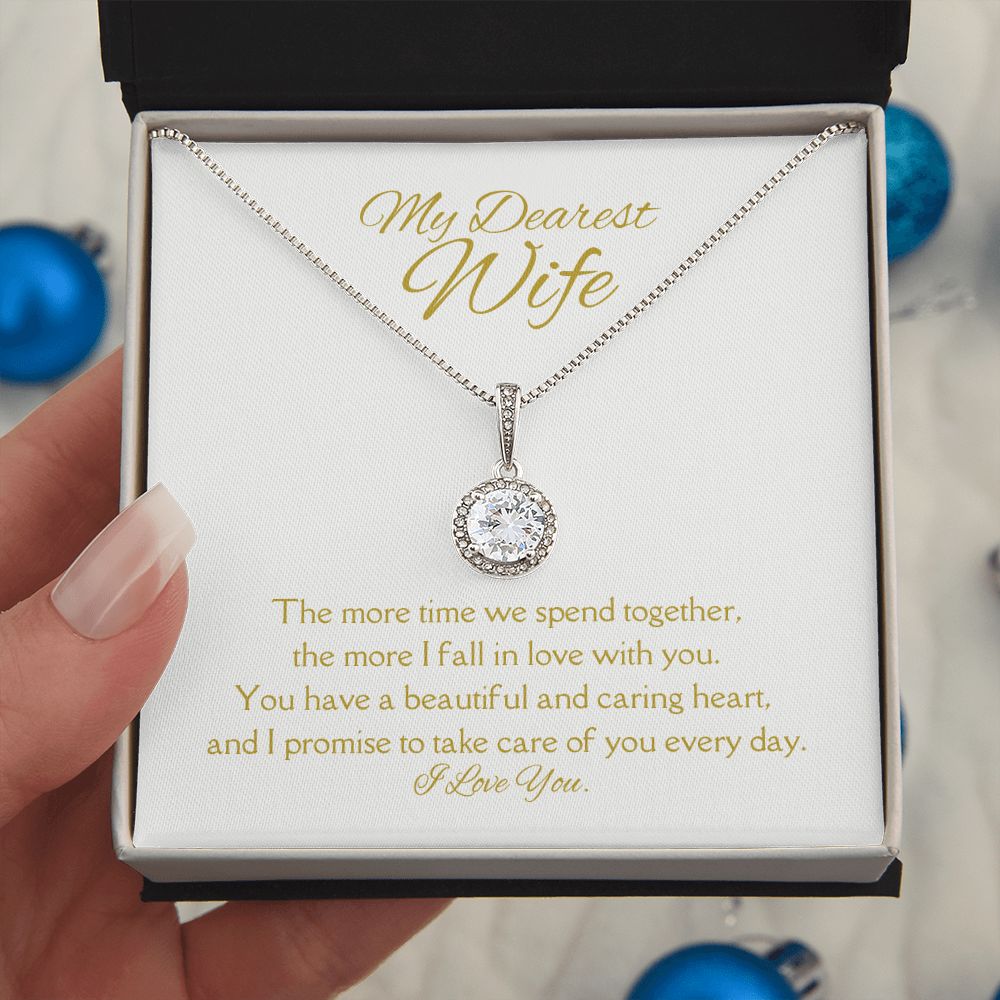 Dearest Wife Eternal Hope Necklace 14k White Gold Finish, white card
