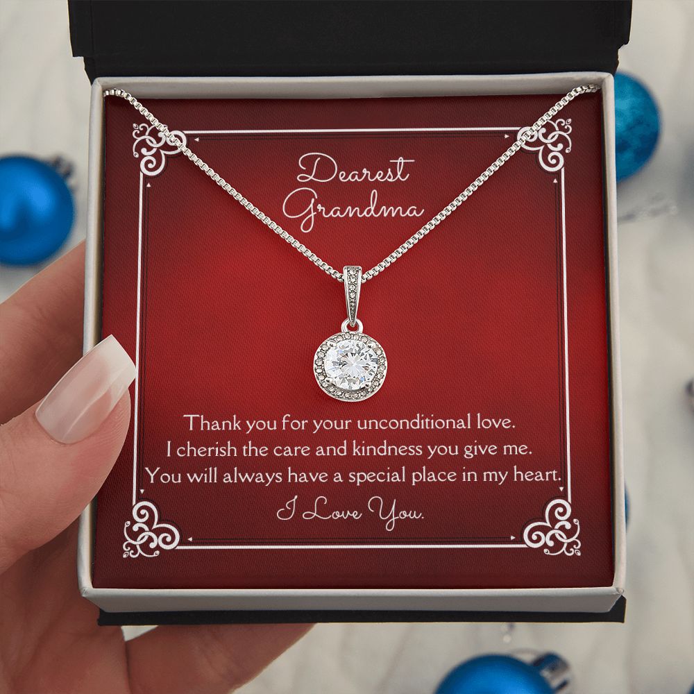 Dearest Grandma Unconditional Love Eternal Hope Necklace 14k White Gold Finish, red card