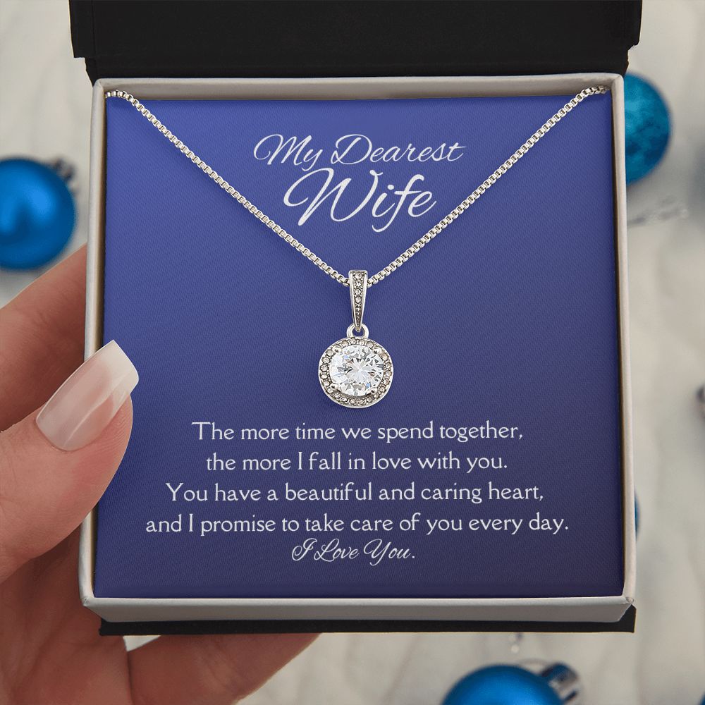 My Dearest Wife Eternal Hope Necklace 14k White Gold Finish, blue card