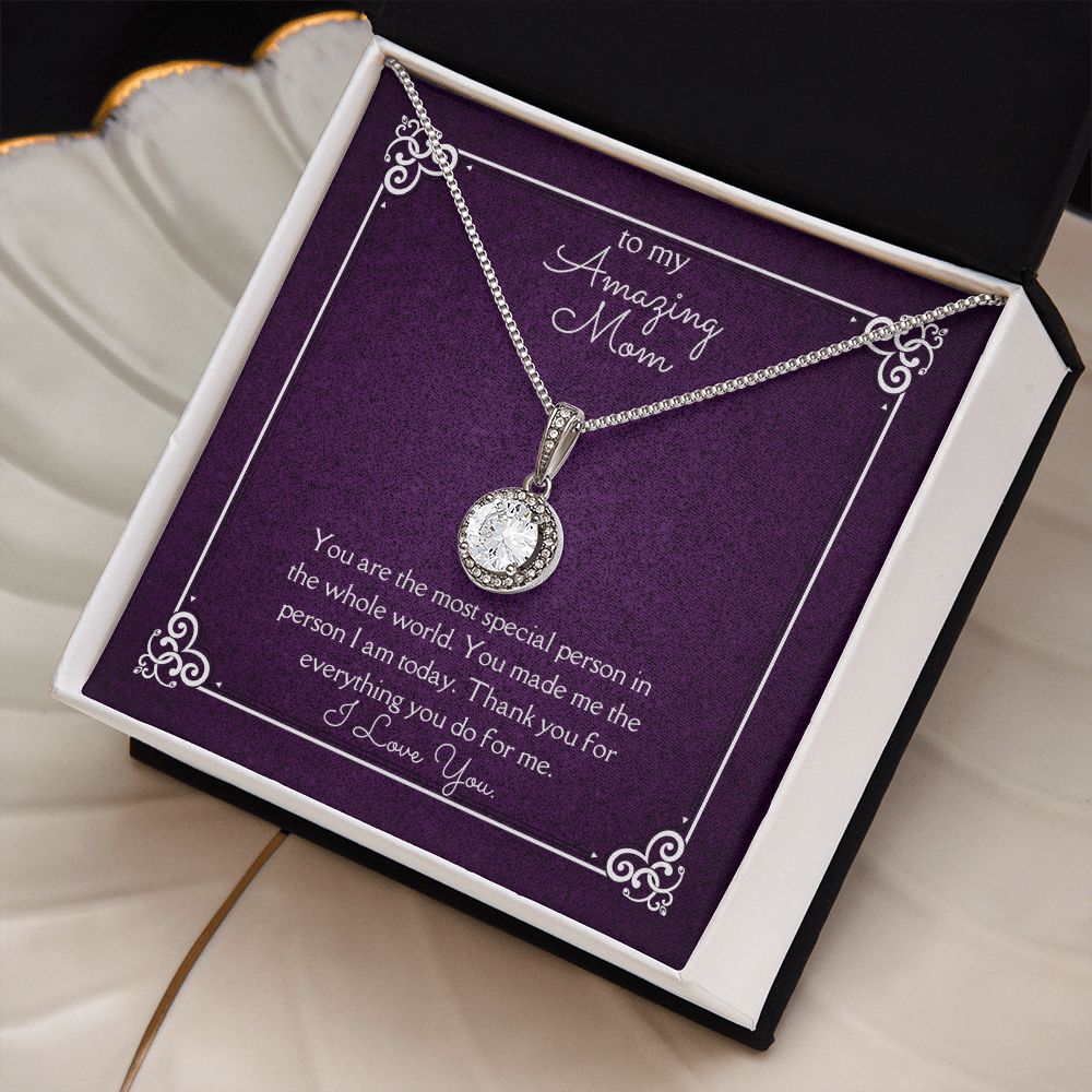 Amazing Mom Eternal Hope Necklace 14k White Gold Finish, purple card