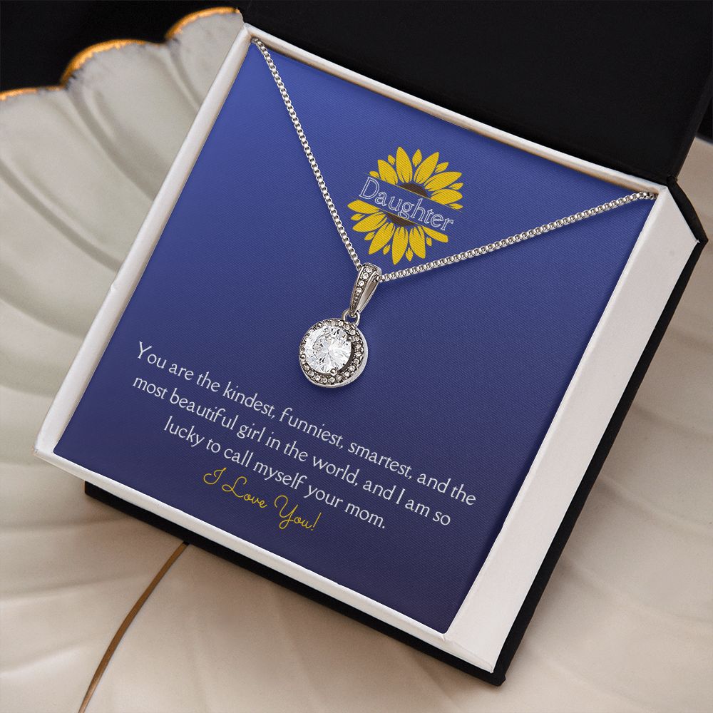 Daughter Eternal Hope Necklace 14k White Gold Finish, large sunflower