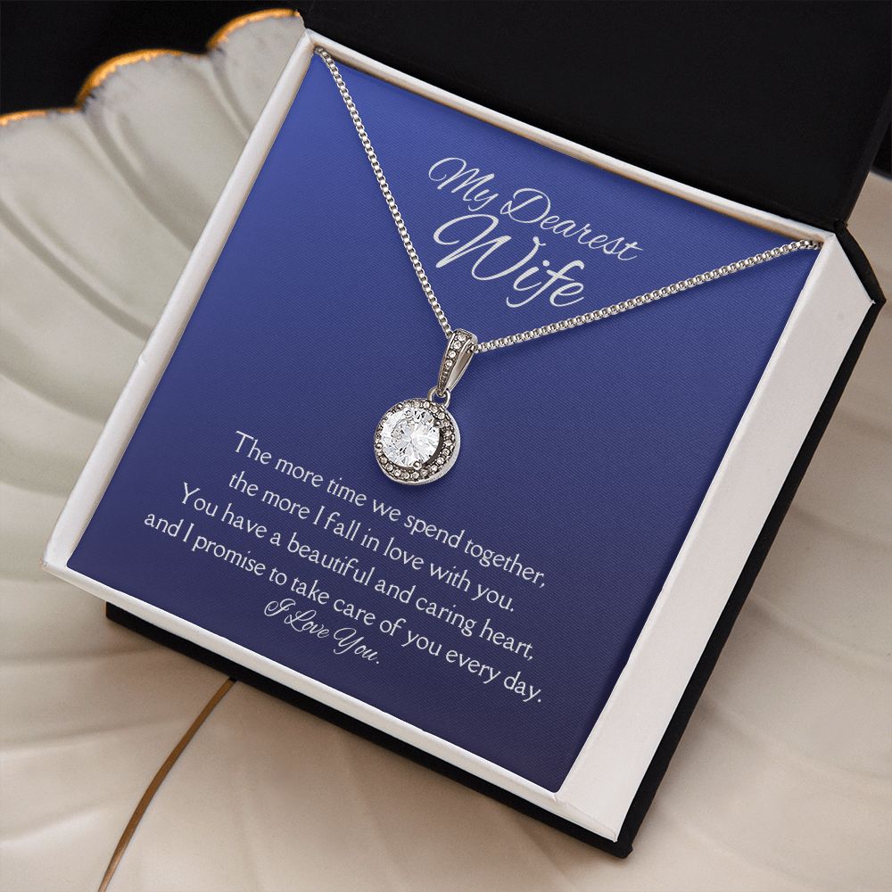 My Dearest Wife Eternal Hope Necklace 14k White Gold Finish, blue card