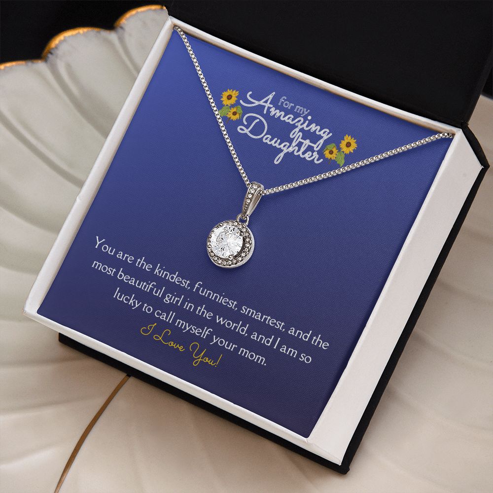 Amazing Daughter Eternal Hope Necklace 14k White Gold Finish, blue sunflower