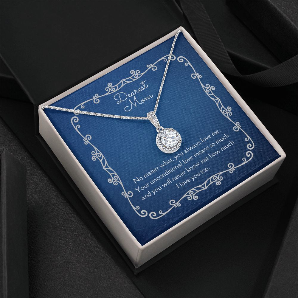 Dearest Mom Eternal Hope Necklace 14k White Gold Finish, blue card