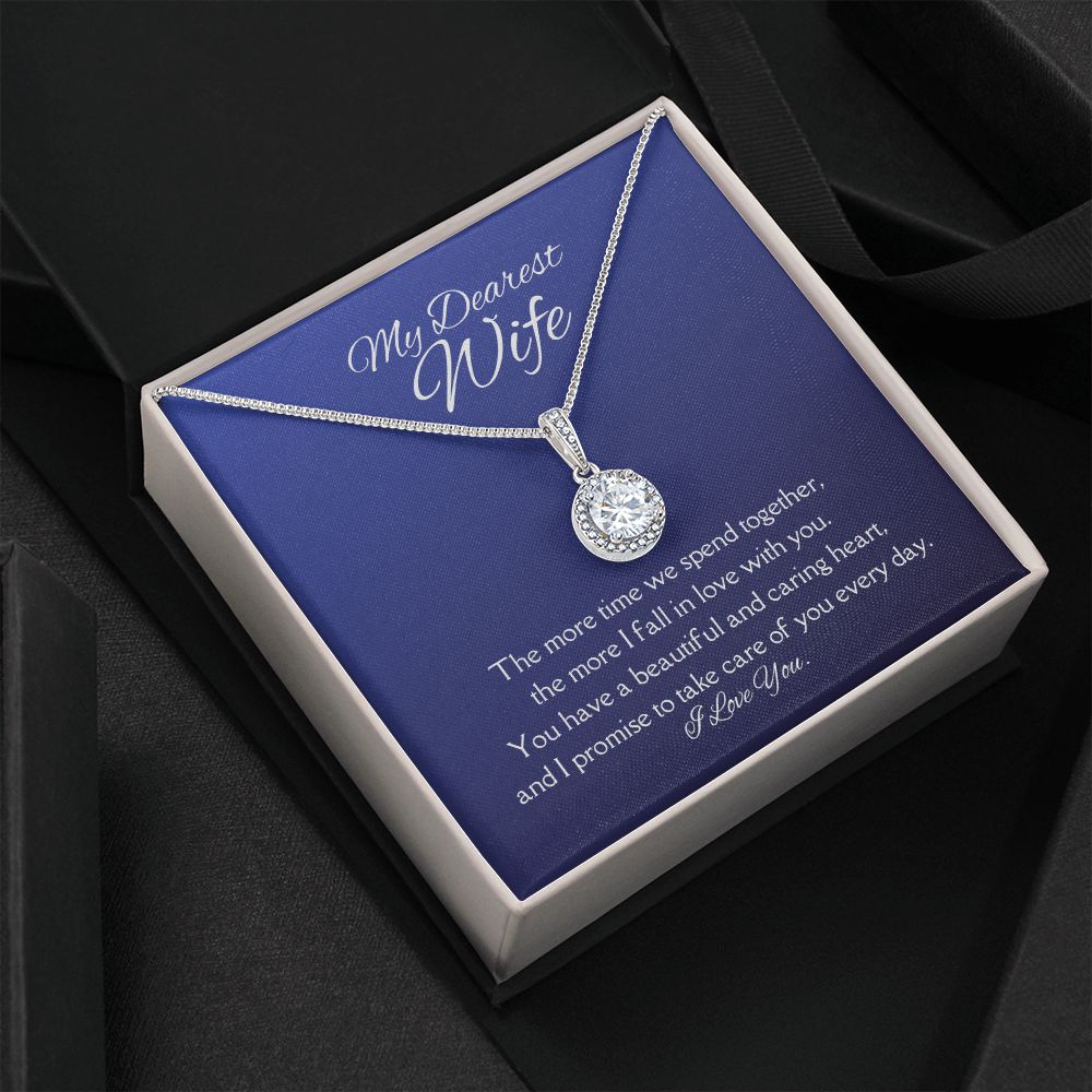 My Dearest Wife Eternal Hope Necklace 14k White Gold Finish, blue card