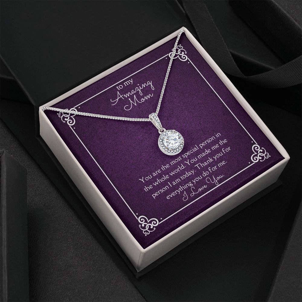 Amazing Mom Eternal Hope Necklace 14k White Gold Finish, purple card