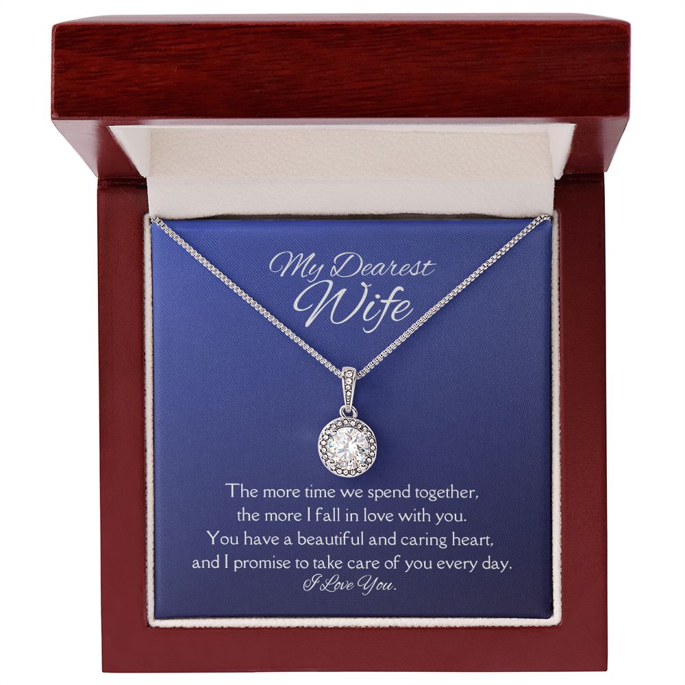 My Dearest Wife Eternal Hope Necklace 14k White Gold Finish, blue card