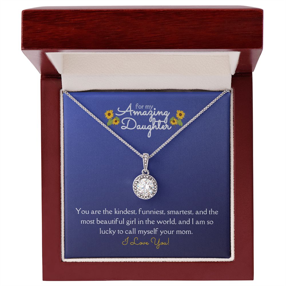 Amazing Daughter Eternal Hope Necklace 14k White Gold Finish, blue sunflower