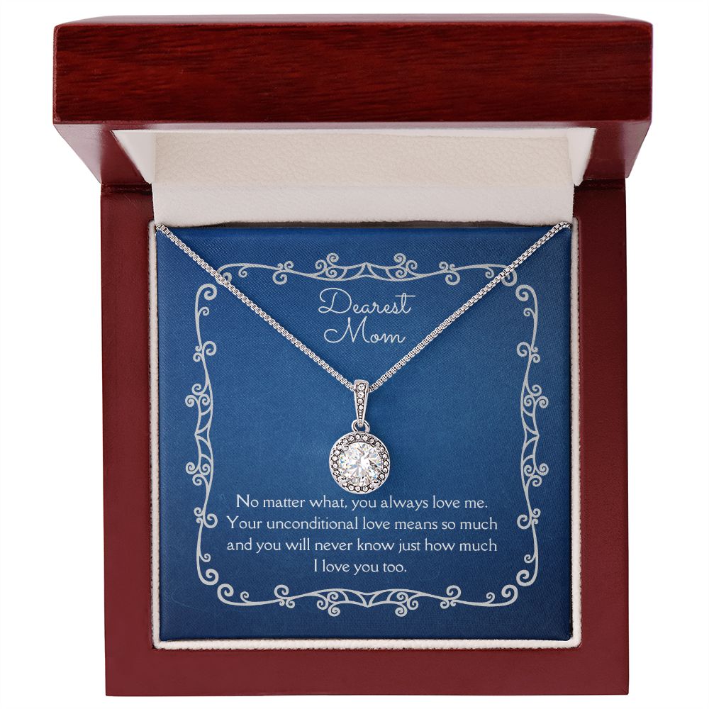 Dearest Mom Eternal Hope Necklace 14k White Gold Finish, blue card
