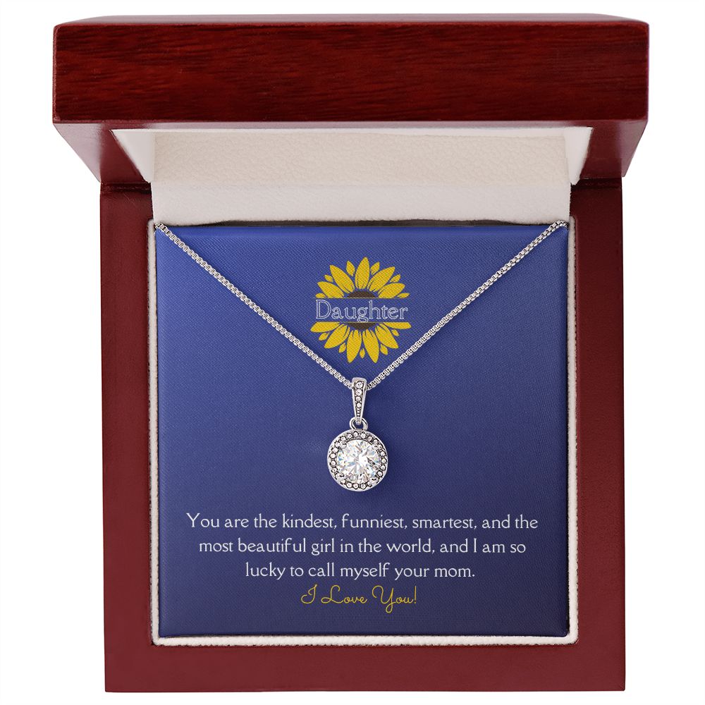 Daughter Eternal Hope Necklace 14k White Gold Finish, large sunflower