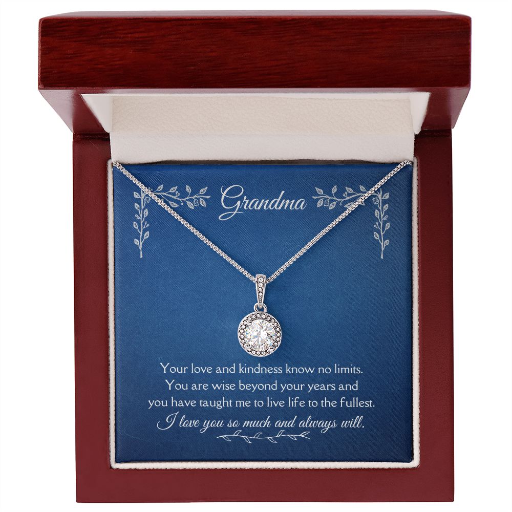 Grandma Love and Kindness Eternal Hope Necklace 14k White Gold Finish, blue card