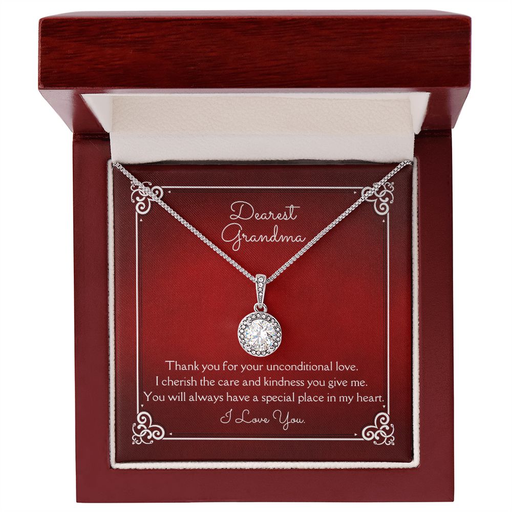 Dearest Grandma Unconditional Love Eternal Hope Necklace 14k White Gold Finish, red card
