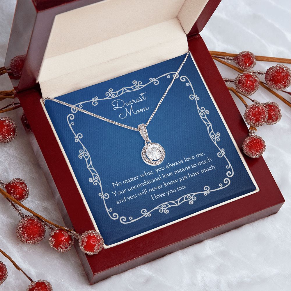 Dearest Mom Eternal Hope Necklace 14k White Gold Finish, blue card