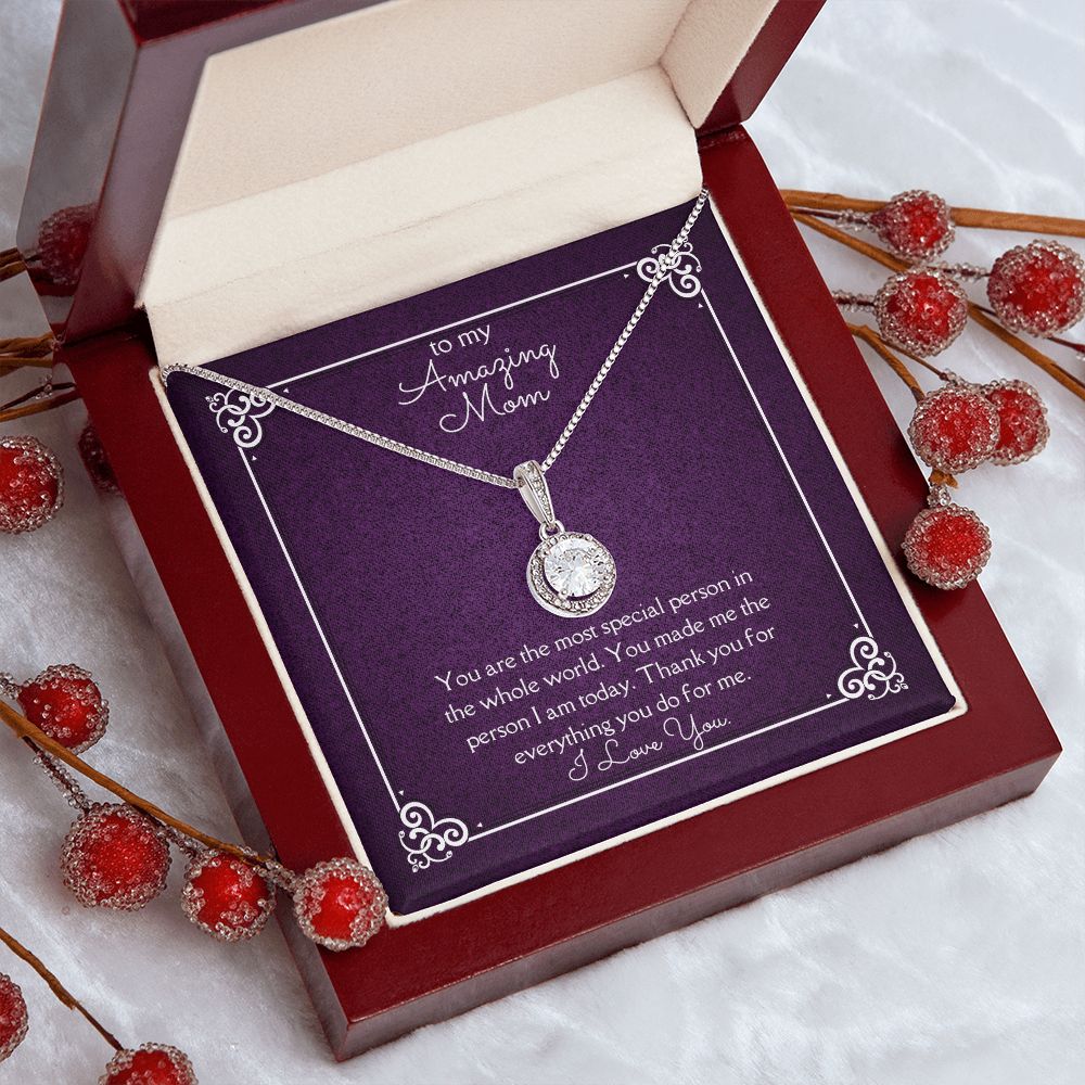 Amazing Mom Eternal Hope Necklace 14k White Gold Finish, purple card