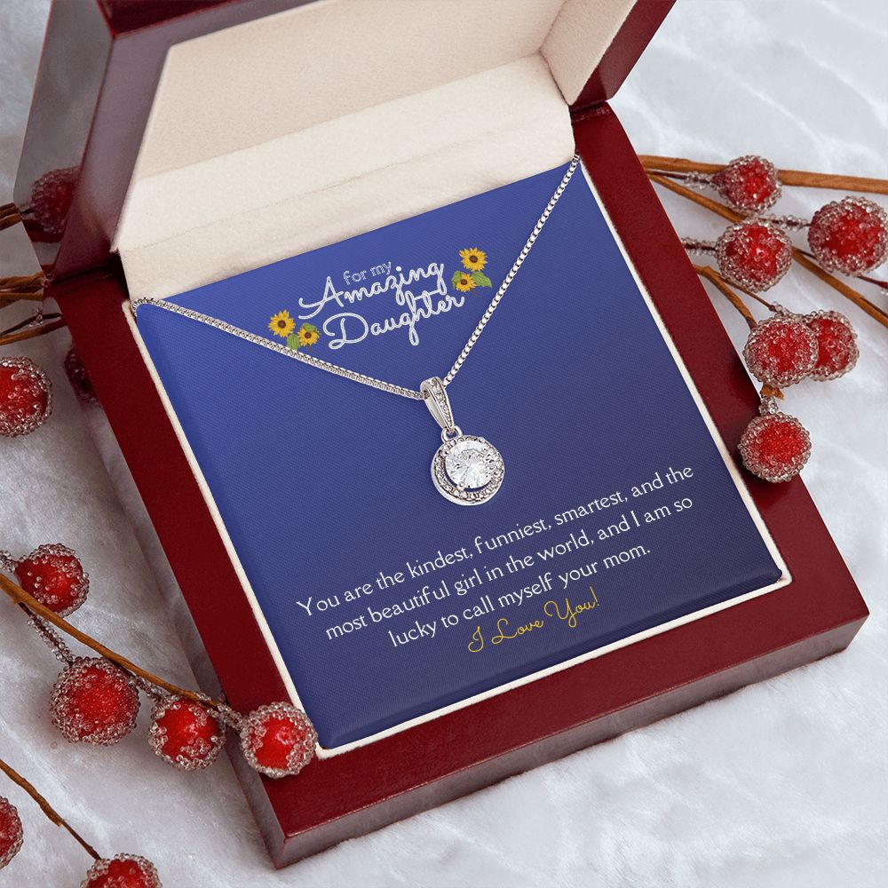 Amazing Daughter Eternal Hope Necklace 14k White Gold Finish, blue sunflower
