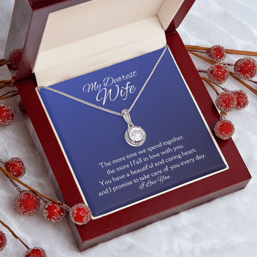 My Dearest Wife Eternal Hope Necklace 14k White Gold Finish, blue card