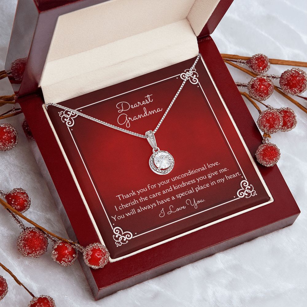 Dearest Grandma Unconditional Love Eternal Hope Necklace 14k White Gold Finish, red card