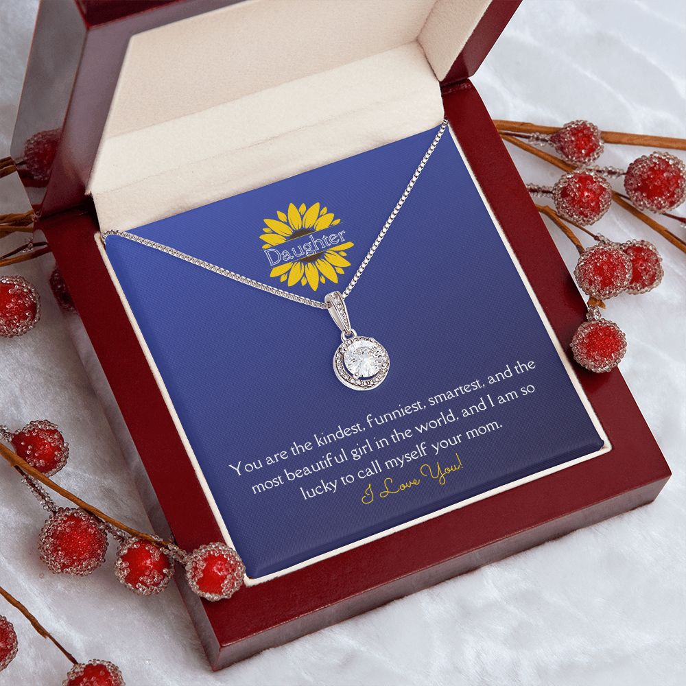 Daughter Eternal Hope Necklace 14k White Gold Finish, large sunflower