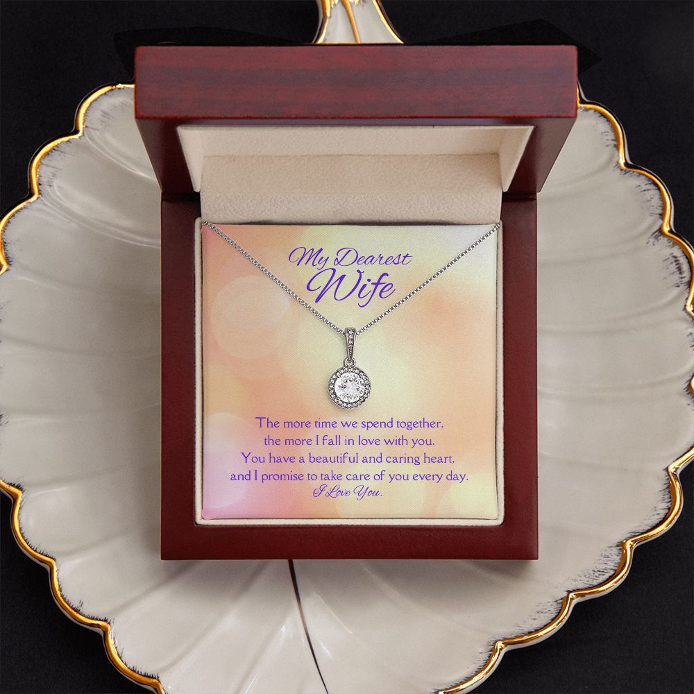 Dearest Wife Eternal Hope Necklace 14k White Gold Finish, pink card