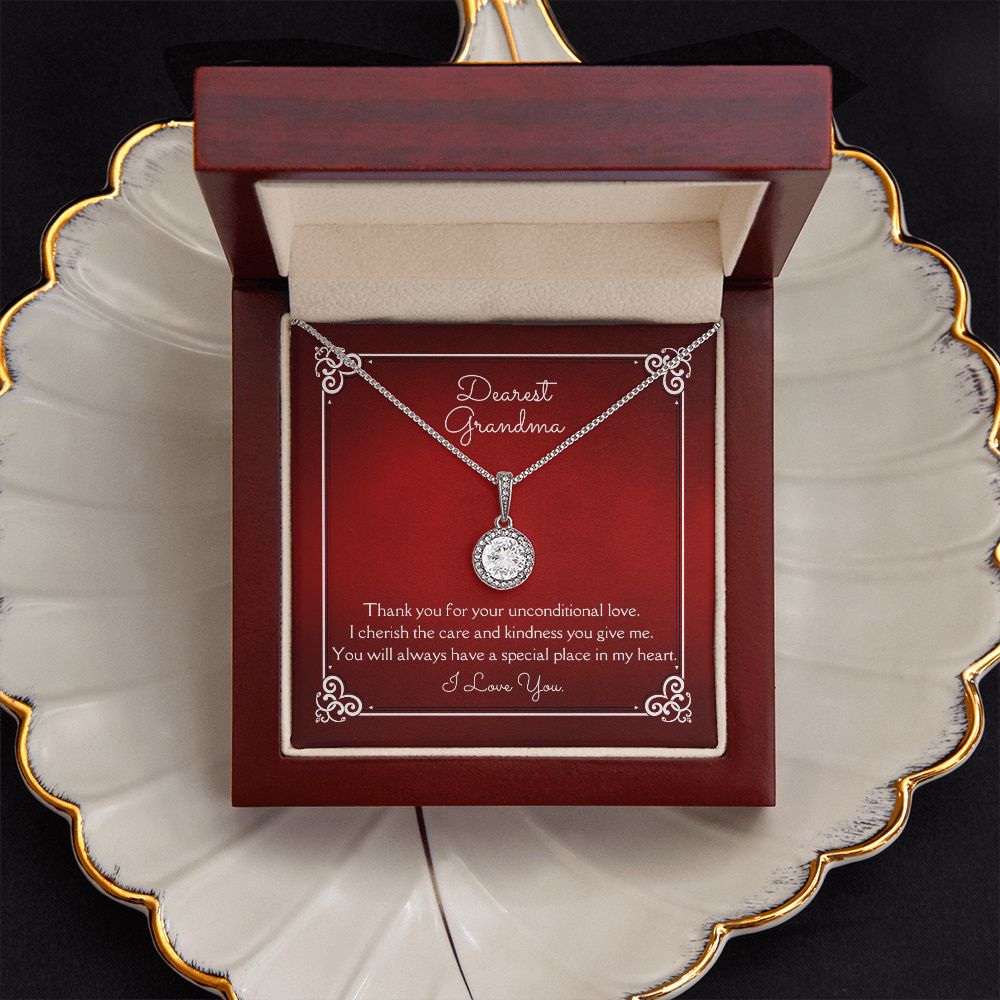 Dearest Grandma Unconditional Love Eternal Hope Necklace 14k White Gold Finish, red card