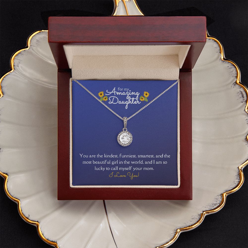 Amazing Daughter Eternal Hope Necklace 14k White Gold Finish, blue sunflower