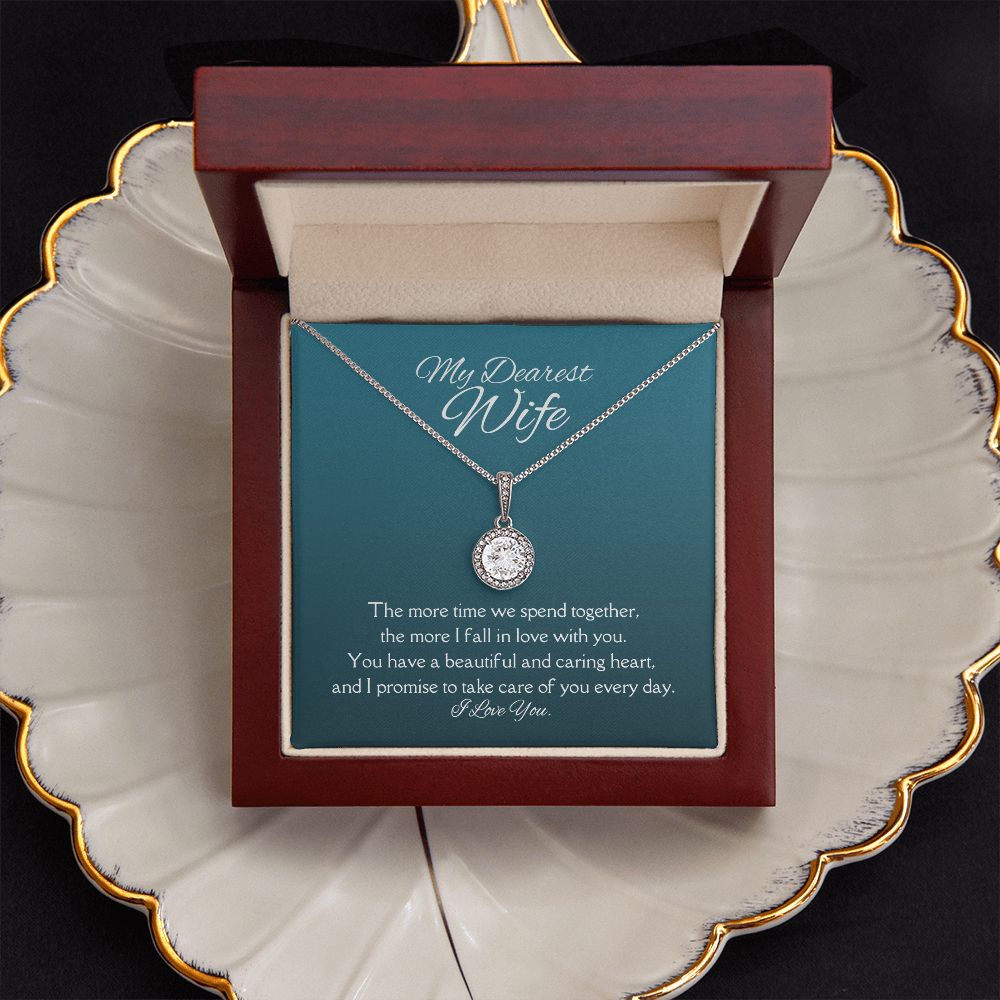 Dearest Wife Eternal Hope Necklace 14k White Gold Finish, green card