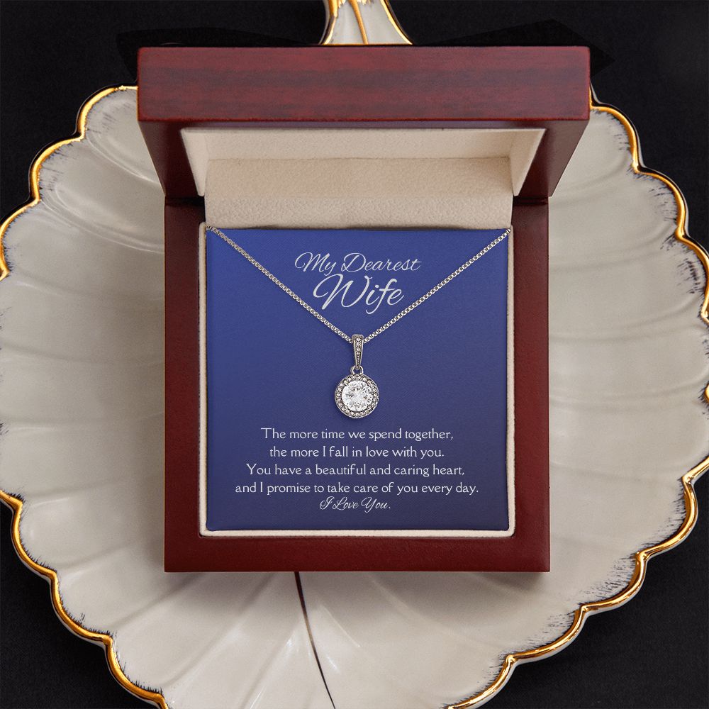 My Dearest Wife Eternal Hope Necklace 14k White Gold Finish, blue card