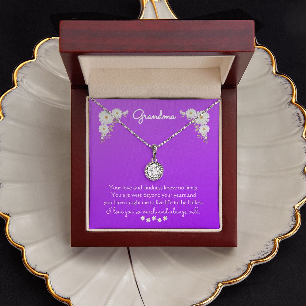 Grandma Love and Kindness Eternal Hope Necklace 14k White Gold Finish, purple daisy