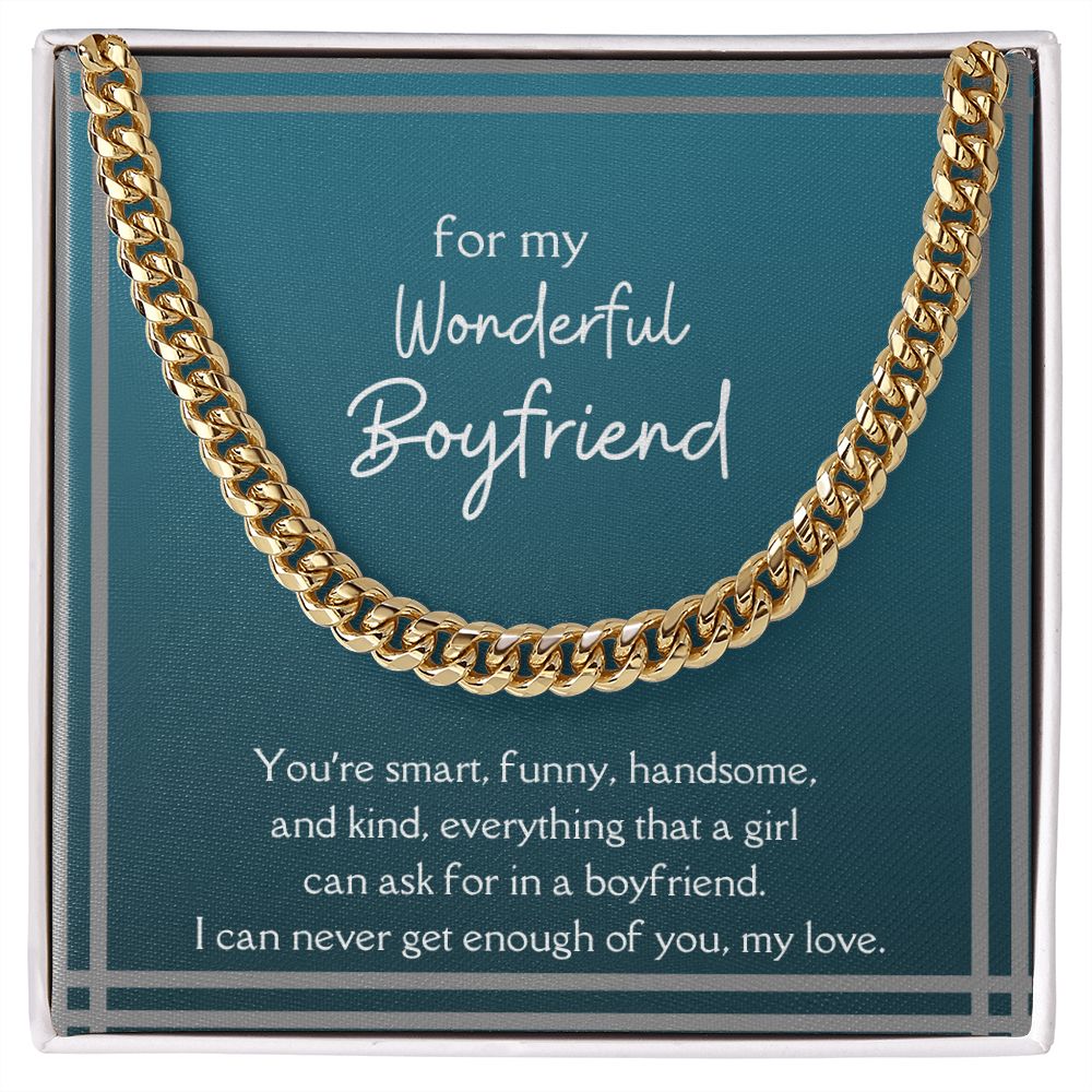 Wonderful Boyfriend Men's Chain Link Necklace Available in Stainless Steel and 14k Yellow Gold Finish, teal card